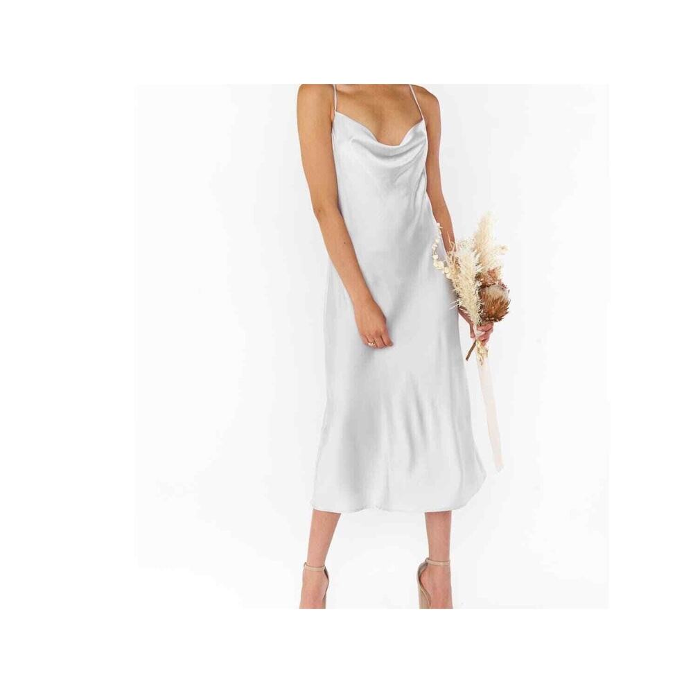 Show Me Your Mumu Verona Cowl Dress, Romantic, Bridal in Silver Luxe Satin Sz L